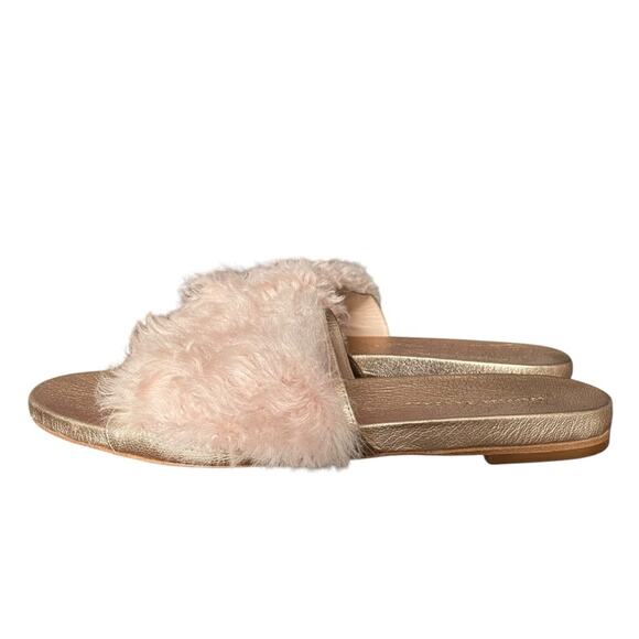 Loeffler Randall Domino Shearling Sheep Fur Flat Slide Sandal Pink/Rose Gold 9.5 - Picture 4 of 9